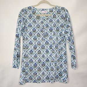 Mary Marshmallow Floral Print Cotton Top Size S Oversized Spring Popover Shirt